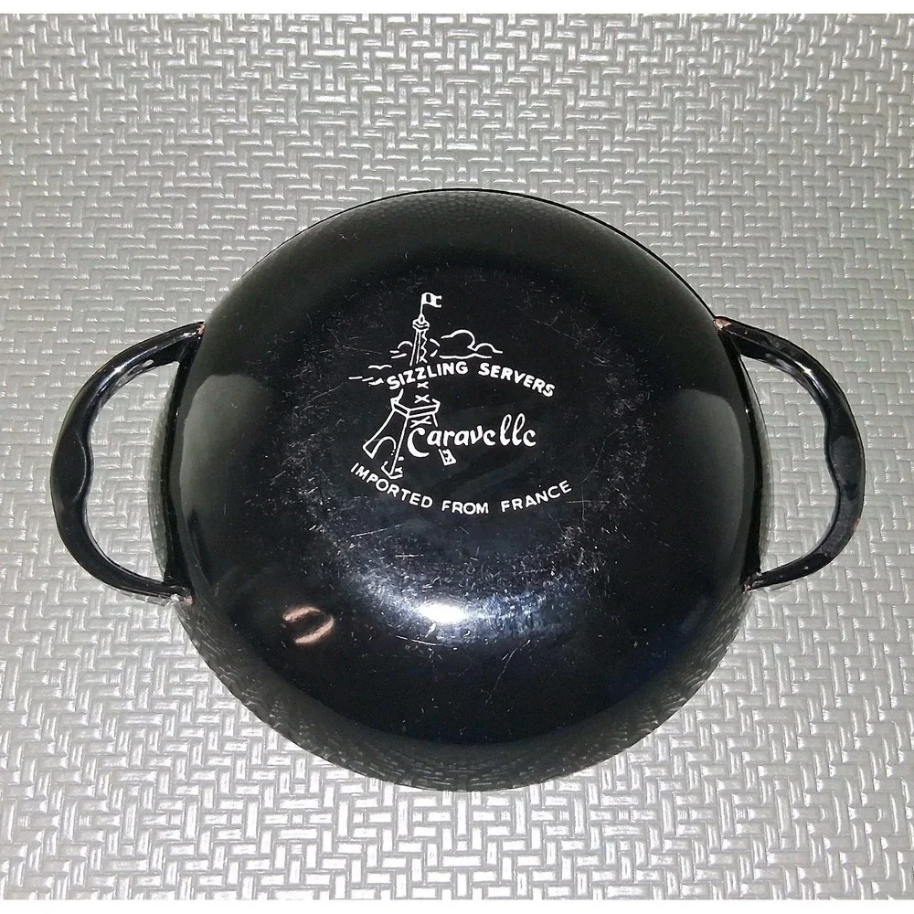 VTG Caravelle Sizzling Servers Enamel Pan Turquoise Mid Century Modern MI France